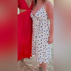 Sézane blue floral wrap dress.